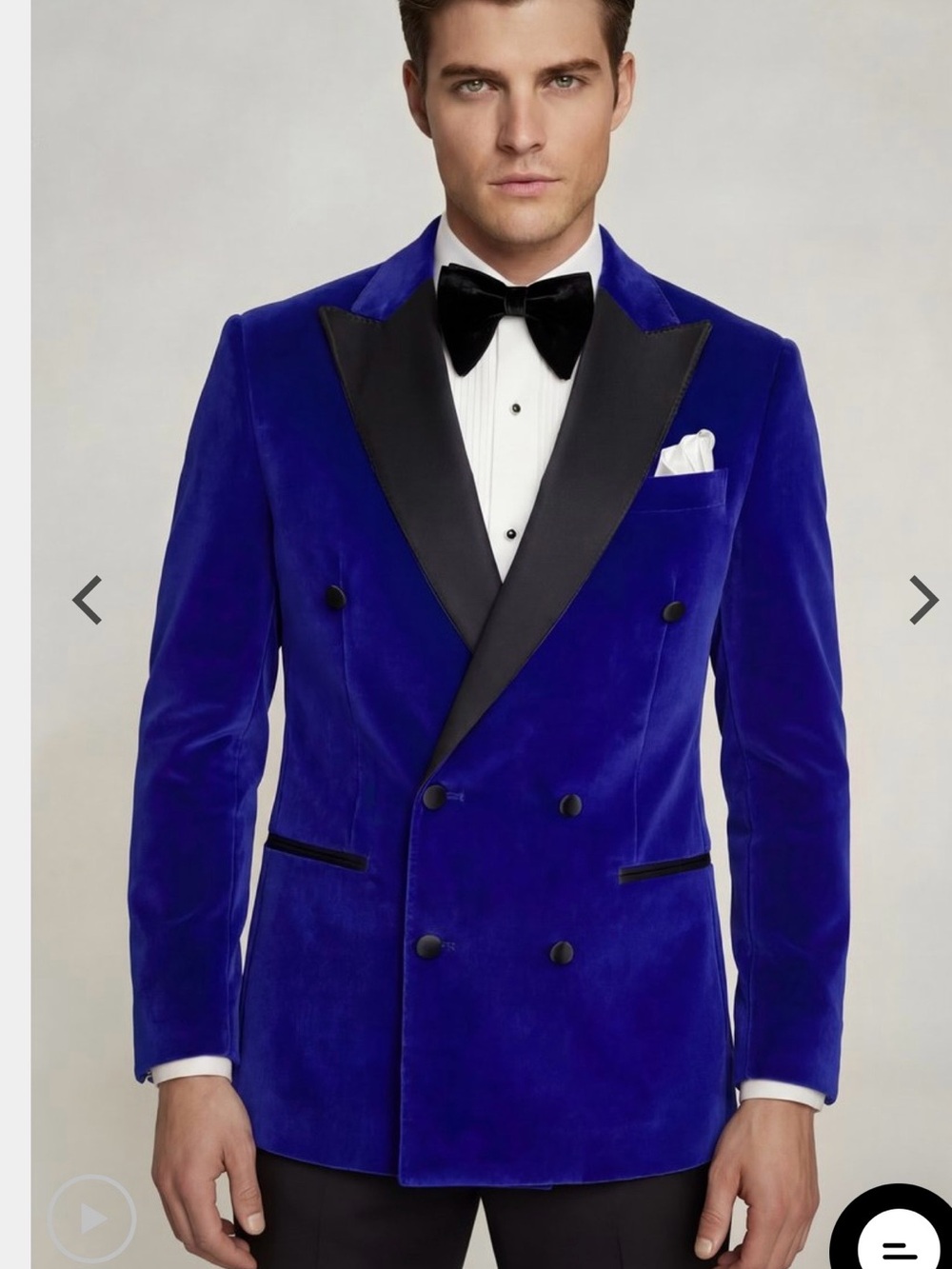 Cobalt Velvet Double-Breasted Tuxedo Blazer with Black Satin Lapels